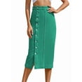 thumbnail image 1 of Womens Casual Slit Denim Midi Jean Skirt Stretch High Waist Frayed Button Up Green Green L, 1 of 7