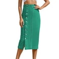 thumbnail image 1 of Womens Casual Slit Denim Midi Jean Skirt Stretch High Waist Frayed Button Up Green Green S, 1 of 7