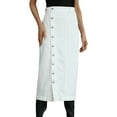 thumbnail image 1 of Womens Casual Slit Denim Midi Jean Skirt Stretch High Waist Frayed Button Up White M, 1 of 7