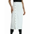 thumbnail image 1 of Womens Casual Slit Denim Midi Jean Skirt Stretch High Waist Frayed Button Up White S, 1 of 7