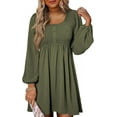 thumbnail image 1 of Womens Casual Smocked Square Neck Dress, Long Sleeve Button Up Empire Waist A-Line Mini Dress, 1 of 6