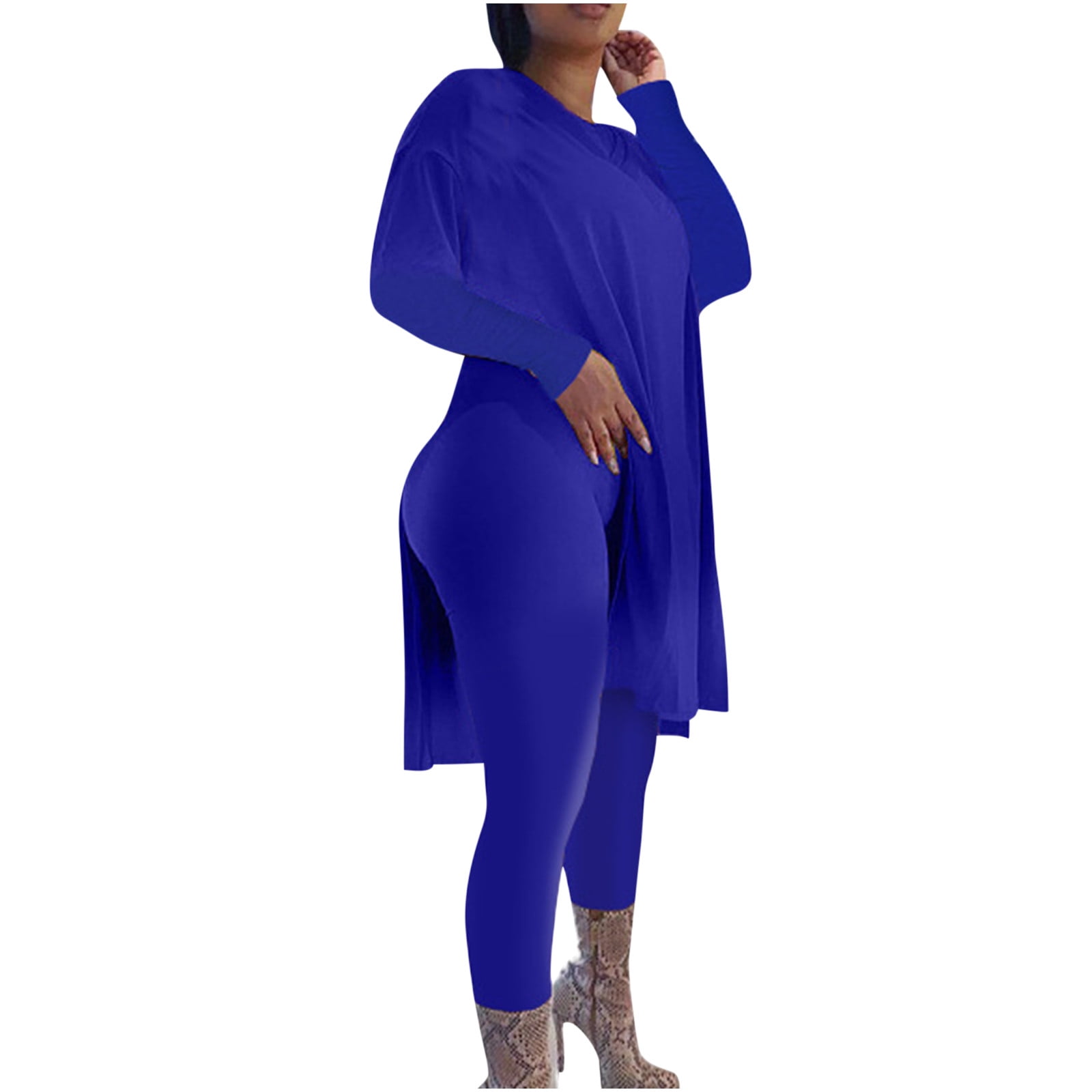 Womens Casual Solid 2 Piece Outfits Long Sleeve Loose Oversized Split — free download