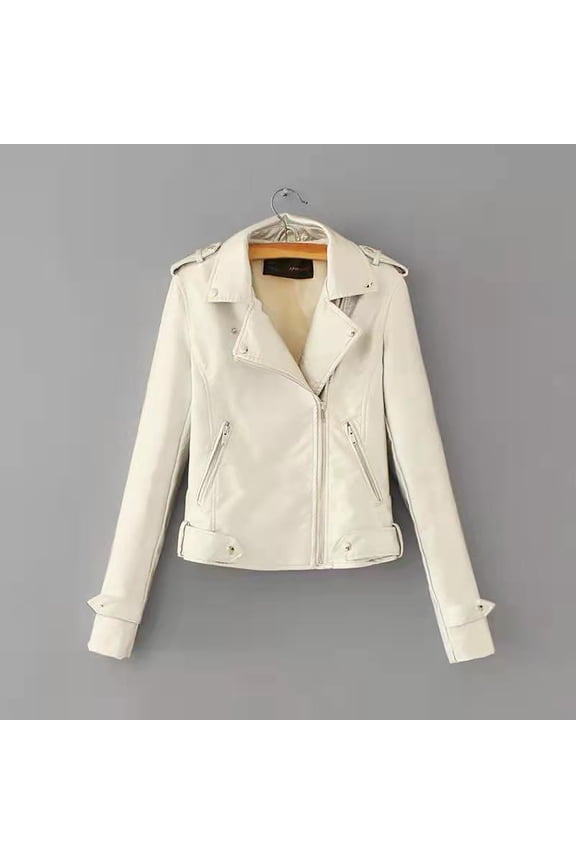 Womens Casual Solid Color Lapel Zipper Long Sleeve Leather Jacket Coat Lightweight Jackets for Women Women's Sweater Coats Womens Jackets Jackets Outerwear Womens Half Zip Hoodie Active Jacket Women