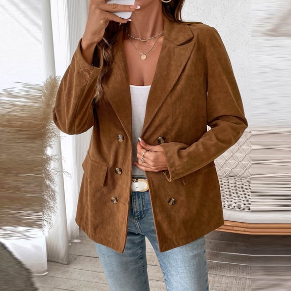 Womens Casual Solid Color Pocket Long Sleeve Work Suit Coat Lapel Button Jacket Women Fall Jackets Women Casual Coat Jacket Casual Tops for Women Fall Jackets for Women Fashion Clothes Women Trendy
