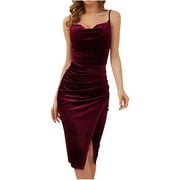 BIGERSELL Womens Casual Solid Color Sleeveless Slit Dress Summer Boho Floral Formal Sundresses Wedding Guest Prom Bodycon Cocktail Dresses A68-5400