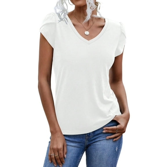Womens Casual Solid Color V-Neck T-Shirt For Summer Blouse For Women