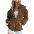 thumbnail image 1 of Womens Casual Solid Long Sleeve Zipper Hooded Coat Pocket Sweatshirt Tops Features: Fuzzy Ladies Zippe Sweatshirts Soft Womens Hoodie Zip Sweater Woman Lightweight Zippe Hoodies Women Women's Tunic, 1 of 4