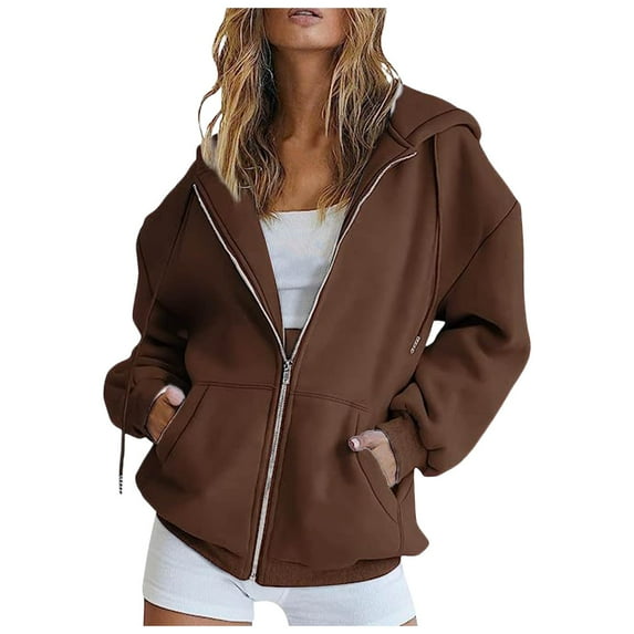 Womens Casual Solid Long Sleeve Zipper Hooded Coat Pocket Sweatshirt Tops Features: Active Zip up Romper Sweater for Women Fashion Women Thin Hoodie Ladies Sweat Pants Tops Baseball Items Solid Hoodie
