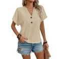 thumbnail image 1 of Womens Casual Solid Notch Neck Batwing Sleeve T-Shirt Summer Blouse For Women, 1 of 5