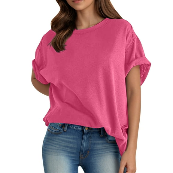 Womens Casual Spring Summer Solid Short Sleeve O Neck Loose T Shirt Top Womens Long Sleeve Shirts Long Sleeve T Shirts Women Extra Long Sleeve Womens Shirts Summer Women's Plain T Shirt Long Sleeves