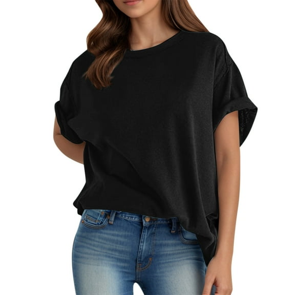 Womens Casual Spring Summer Solid Short Sleeve O Neck Loose T Shirt Top Womens Long Sleeve Shirts Long Sleeve T Shirts Women Extra Long Sleeve Womens Shirts Summer Women's Plain T Shirt Long Sleeves