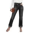 thumbnail image 1 of Womens Casual Straight Leg Jeans High Waist Stretch Trousers Comfortable Work Pants Slim Fit Denim Bottoms Ankle Length Black XL, 1 of 6