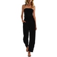 thumbnail image 1 of Womens Casual Strapless Jumpsuits off Shoulder Long Wide Leg Pants Drawstring One Piece Jumpsuit with Pockets Black, 1 of 9