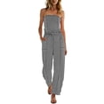thumbnail image 1 of Womens Casual Strapless Jumpsuits off Shoulder Long Wide Leg Pants Drawstring One Piece Jumpsuit with Pockets Gray, 1 of 9