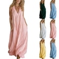 thumbnail image 1 of Womens Casual Strappy V Neck Sleeveless Flowy Pockets Loose Long Maxi Beach Dress Sundress Pink XL, 1 of 7