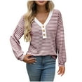 thumbnail image 1 of Womens Casual Striped Ribbed Blouses Color Block Long Sleeve Knitted Shirts Spring Henley Neck Button Up Sweater, 1 of 7