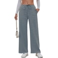 thumbnail image 1 of Womens Casual Striped Wide Leg Pants Drawstring Elastic Waist Y2K Straight Long Trousers Palazzo Pants Ribbed Sweatpants with Pockets Alsol Lamesa, 1 of 6