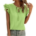 thumbnail image 1 of Womens Casual Summer Chiffon T Shirts Tie Neck Ruffle Short Sleeve Comfy Stretchy Work Office Blouses Tunic Tops, 1 of 6