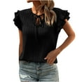 thumbnail image 1 of Womens Casual Summer Chiffon T Shirts Tie Neck Ruffle Short Sleeve Comfy Stretchy Work Office Blouses Tunic Tops, 1 of 7