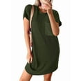 thumbnail image 1 of Womens Casual Summer Crewneck Short Sleeve Ribbed Mini Tshirt Dress  Green XL, 1 of 5