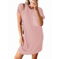 thumbnail image 1 of Womens Casual Summer Crewneck Short Sleeve Ribbed Mini Tshirt Dress Pink M, 1 of 5