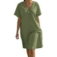 thumbnail image 1 of Womens Casual Summer Dresses Beach Button Up Shirt Dress V Neck Short Sleeve Dresses Solid Color Knee Length Dress for Women, 1 of 6