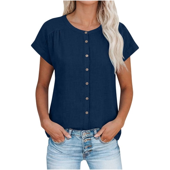 Womens Casual Summer Short Sleeve Cardigans 2026 Button Down Knitted Sweater Basic Crew Neck Crop Tops