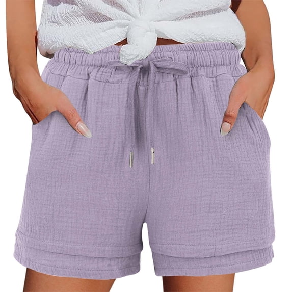 Womens Casual Summer Shorts High Waisted Elastic Drawstring Wide Leg Lightweight Cute Beach Gauze Shorts with Pockets