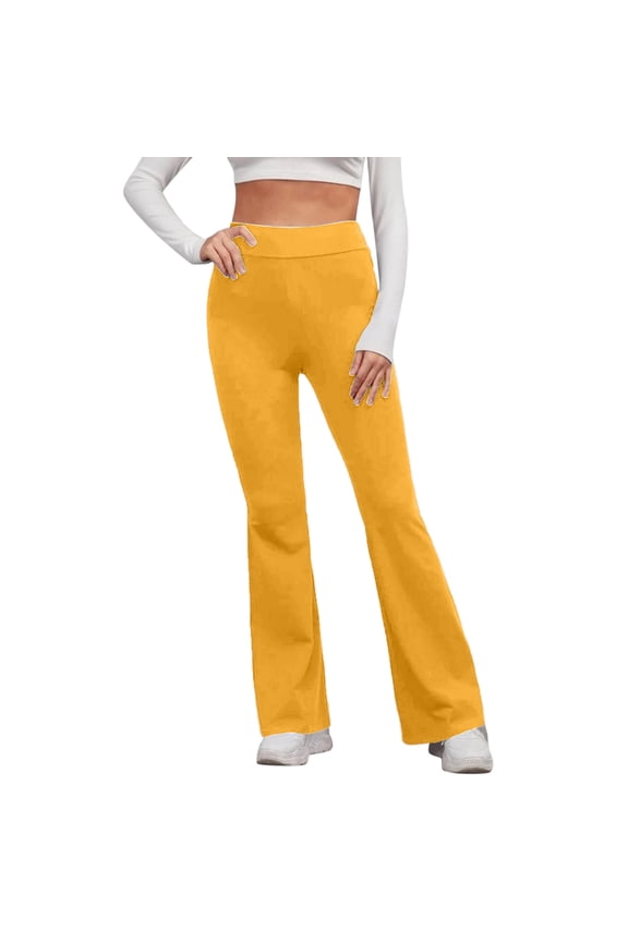 Womens Casual Summer Solid Elastic High Waist Slim Pants Yoga Sports Horn Casual Pants Running Sports Pants Yellow M