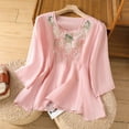 thumbnail image 1 of Womens Casual Summer T Shirts Crew Neck Basic Fashion Y2K Spring 2026 Linen Tops Half Sleeve Embroidered Print Tees, 1 of 7