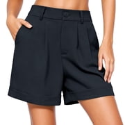 Womens Casual Summer Wide Leg Dress Shorts With Elastic Waist Comfortable Elegant Work Shorts Professional Office Career Fashion Pants