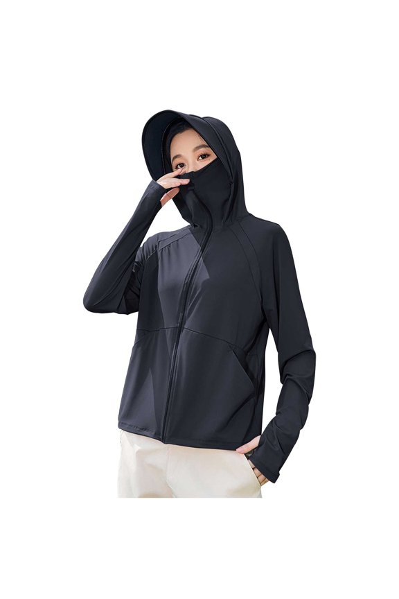 Womens Casual Sun Protection Jacket Long Sleeve Hooded Casual UV Protection Coat Lightweight Summer Fashionable Comfortable Jacket