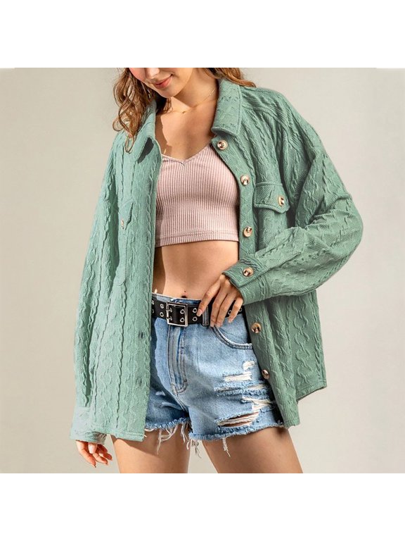 Womens Casual Sweater Coat Jackets Button Down Long Sleeve Shirts Jacket With Pockets Junior Jackets Women S Shirt Long Sleeve Women Casual Winter Jacket Winter Shirts for Women Long Sleeve Womens