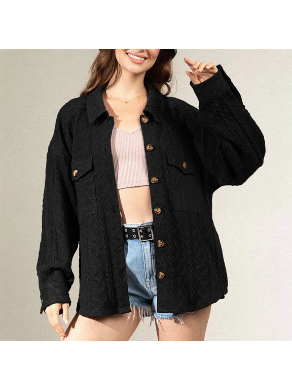 Womens Casual Sweater Coat Jackets Button Down Long Sleeve Shirts Jacket With Pockets Junior Jackets Women S Shirt Long Sleeve Women Casual Winter Jacket Winter Shirts for Women Long Sleeve Womens