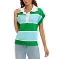 thumbnail image 1 of ATHLECHIC Womens Casual Sweater Vest V Neck Button Down Striped Pullover Tank Tops Loose Short Sleeve Sweaters L Green Blue, 1 of 5