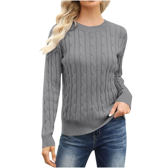 Womens Casual Sweaters Fitted Soft Crewneck Pullover Sweatshirt Knitwear Long Sleeve Solid Color Knit Tops (S, Dark Gray)