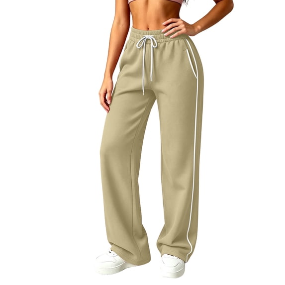 Womens Casual Sweatpants High Waisted Wide Leg Loose Pants Drawstring Athletic Sport Track Pants with Pockets Khaki XL