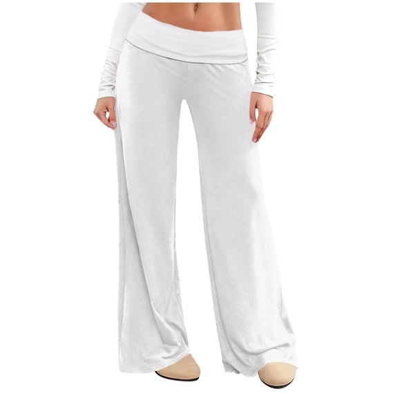 Womens Casual Sweatpants Wide Leg Palazzo Pants Solid Color Soft High Waisted Lounge Comfy Stretchy Trousers (M, White)