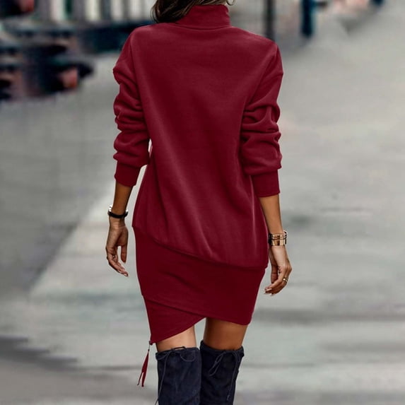 Womens Casual Sweatshirt Dress Long Sleeve Neck Wrap Hem Loose Fall Winter Long Pullover Dresses Dresses for Bride Women plus Size Dress Dress Women Eyelet Dress Women Casual Dresses for Summer Tee