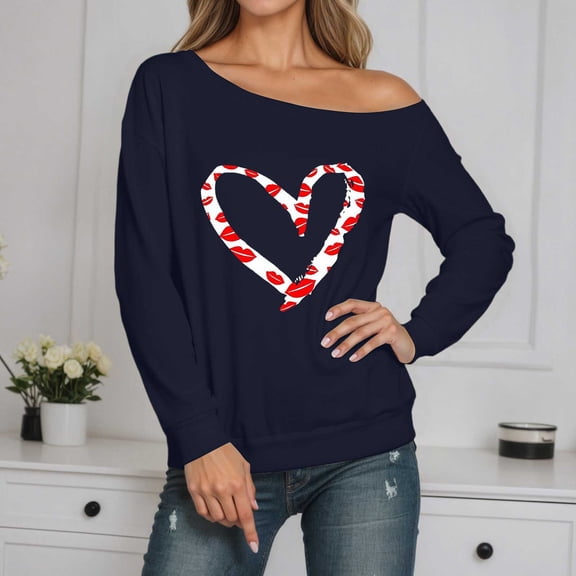 Womens Casual Sweatshirt Graphic Printed One Shoulder Tops Long Sleeve Lightweight Loose Pullover Sweatshirt