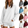 thumbnail image 1 of Womens Casual Sweatshirt Loose Fit Quarter Zip Oversized Drop Shoulder Long Sleeve Pullover Top for Weekend Errand Outfit ., 1 of 7