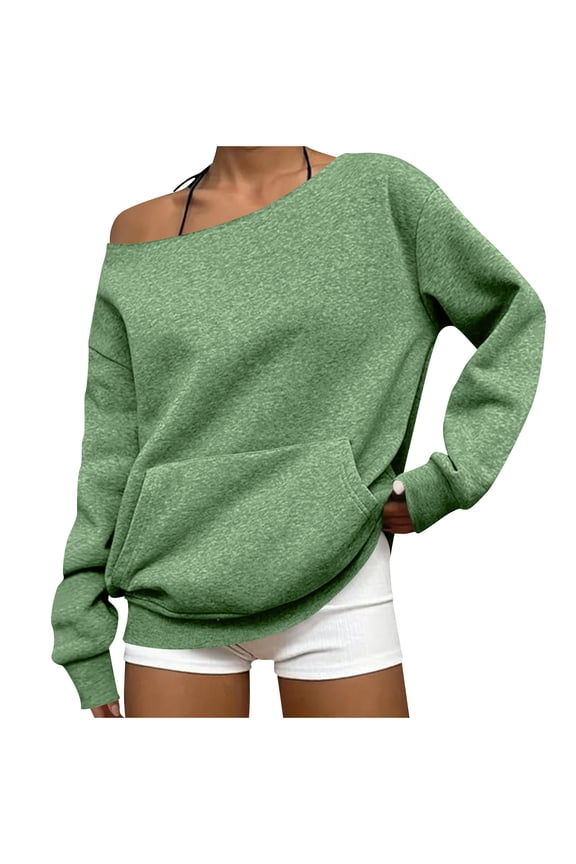 Womens Casual Sweatshirt Off Shoulder Sweatshirt Drop Shoulder Oversized Long Sleeve Tops CrewnecPullover Tops