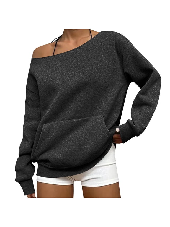 Womens Casual Sweatshirt Off Shoulder Sweatshirt Drop Shoulder Oversized Long Sleeve Tops CrewnecPullover Tops