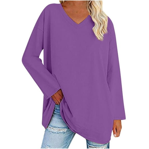 Womens Casual Sweatshirts Tunic Tops Long Sleeve Shirts Oversized V Neck Sweaters Pullover for Leggings Teen Girls Blouses