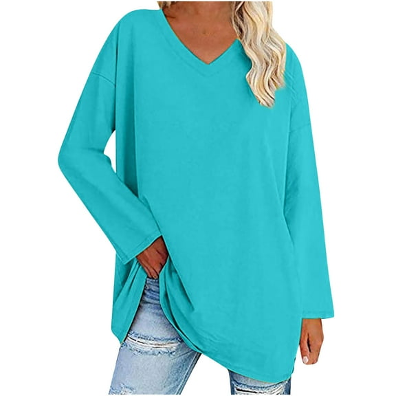 Womens Casual Sweatshirts Tunic Tops Long Sleeve Shirts Oversized V Neck Sweaters Pullover for Leggings Teen Girls Blouses