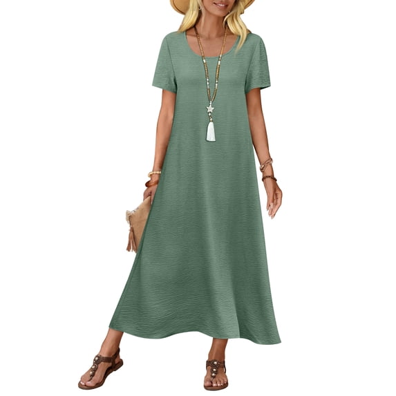 Womens Casual T-Shirt Dress, Lightweight Soft Flowy Long Shift Dress, Elegant Solid Color Beach Vacation Loungewear, S-2XL