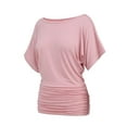 thumbnail image 1 of Womens Casual T Shirts Dolman Top Breathable Basic Short Sleeve Shirts Boat Neck Ruched Tops Summer Lightweight Clothes, 1 of 7