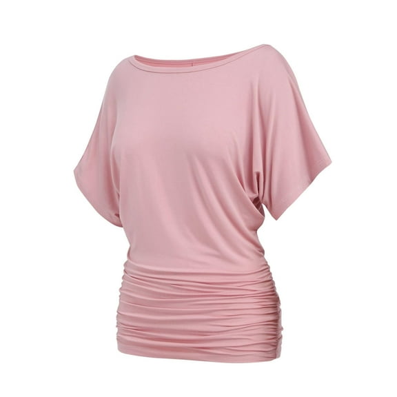 Womens Casual T Shirts Dolman Top Breathable Basic Short Sleeve Shirts Boat Neck Ruched Tops Summer Lightweight Clothes