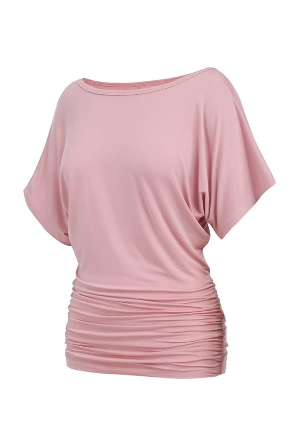 Womens Casual T Shirts Dolman Top Breathable Basic Short Sleeve Shirts Boat Neck Ruched Tops Summer Lightweight Clothes