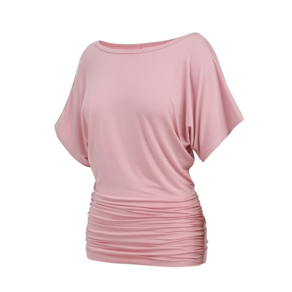 Womens Casual T Shirts Dolman Top Breathable Basic Short Sleeve Shirts Boat Neck Ruched Tops Summer Lightweight Clothes